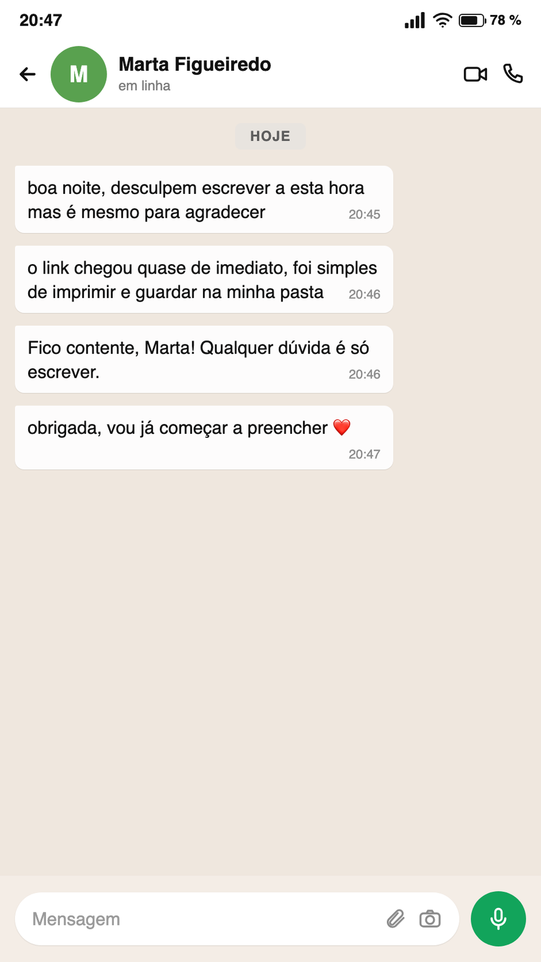 Marta: o link chegou quase de imediato, foi simples de imprimir