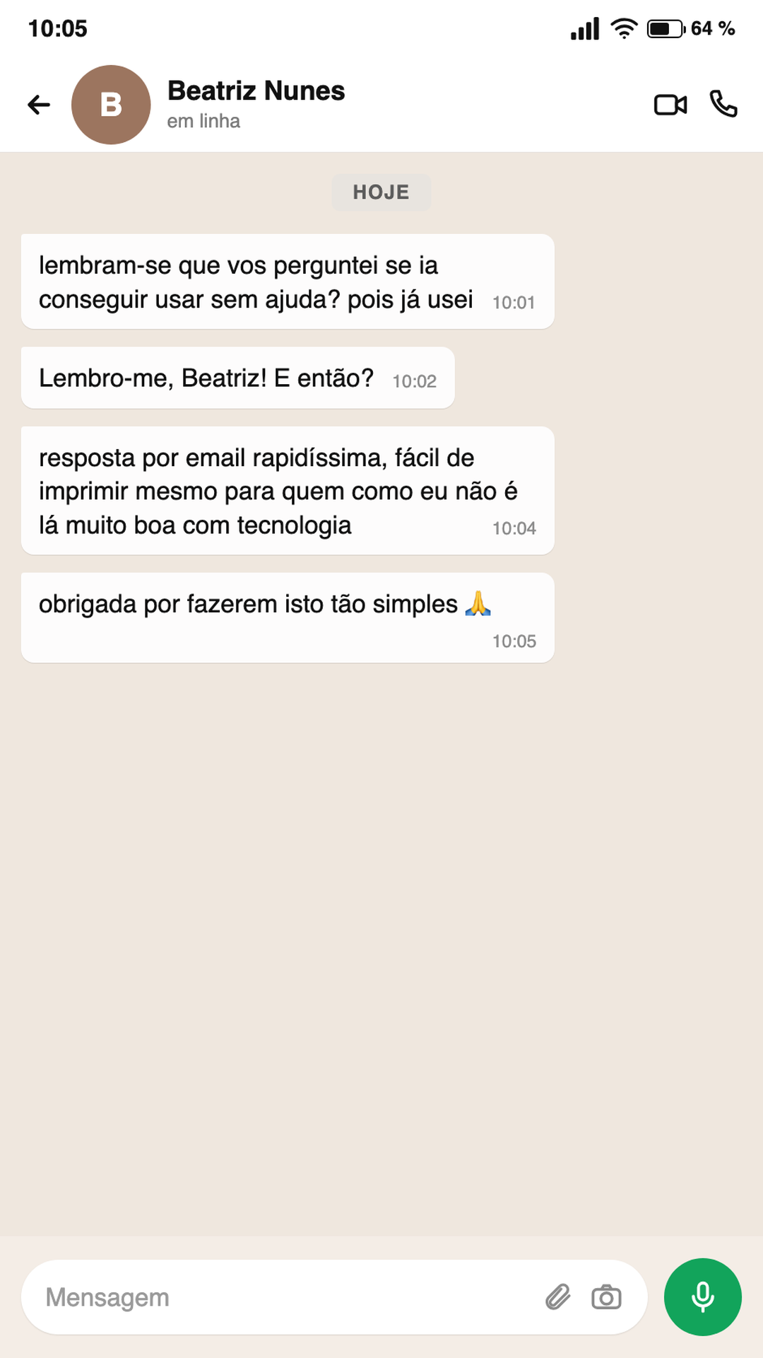 Beatriz: fácil de imprimir mesmo para quem não é boa com tecnologia