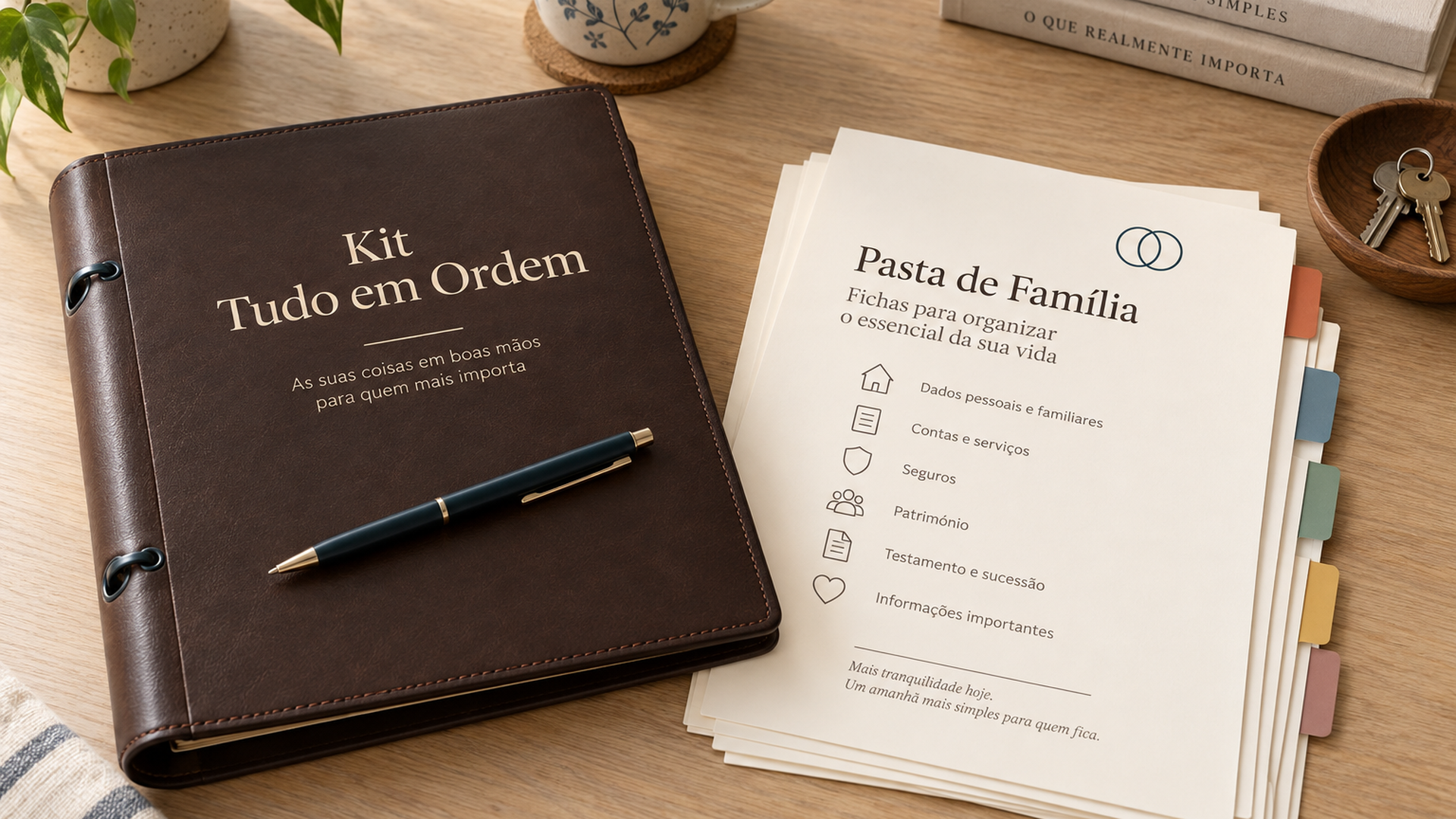 O Kit Tudo em Ordem pronto e guardado numa secretária