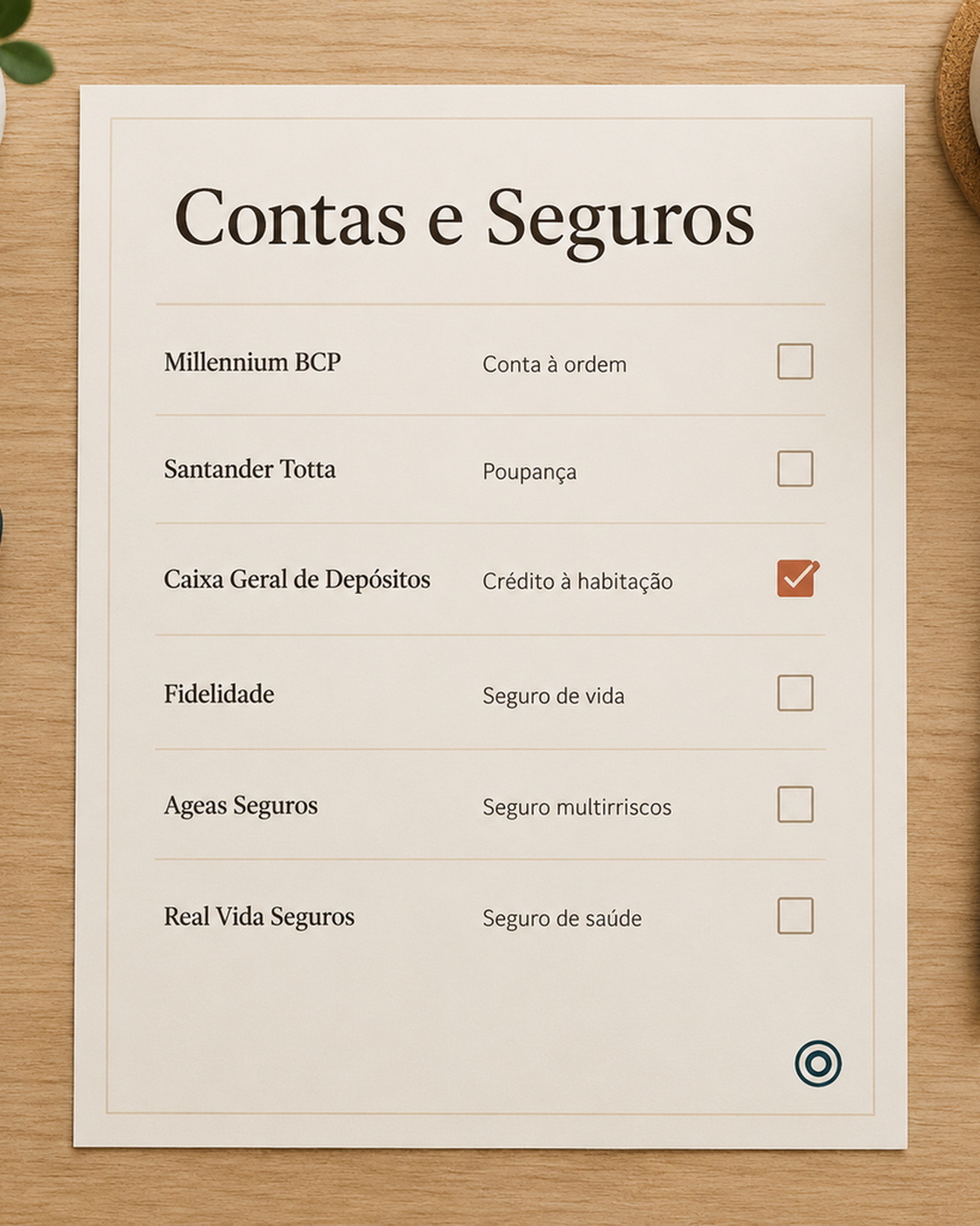 Ficha de contas e seguros