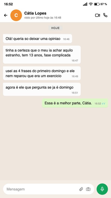Mensagem de quem já usa o caderno